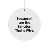 Senator Circle Ornament, Funny 'Because I Am The Senator. That's Why.' Quote, Gifts from Family to Senator, Unique Christmas Decor - Image 1